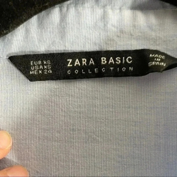 🍁 Zara lt blue button down army patched embroideries XS - Picture 10 of 10